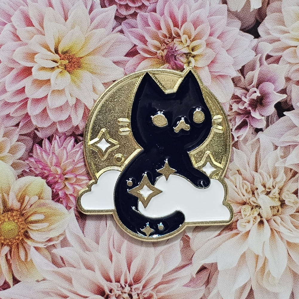 {5/$25} cat's moon enamel pin black cat full moon night sky